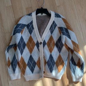 Pleaded / diamond brown cardigan